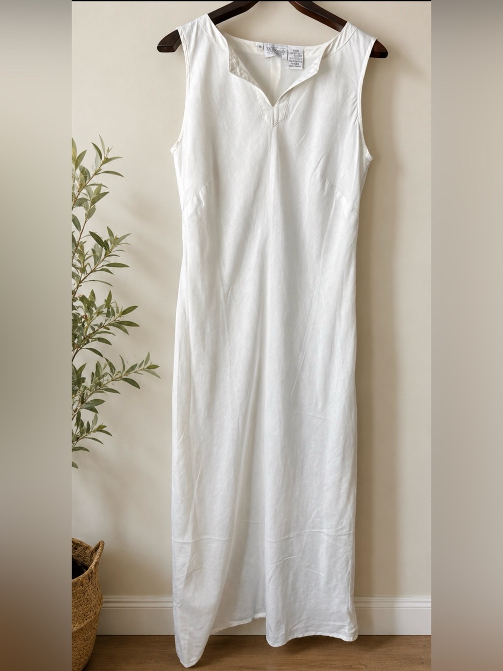 Vintage W. Smith Cotton Linen Blend White Maxi Dress | Size 10